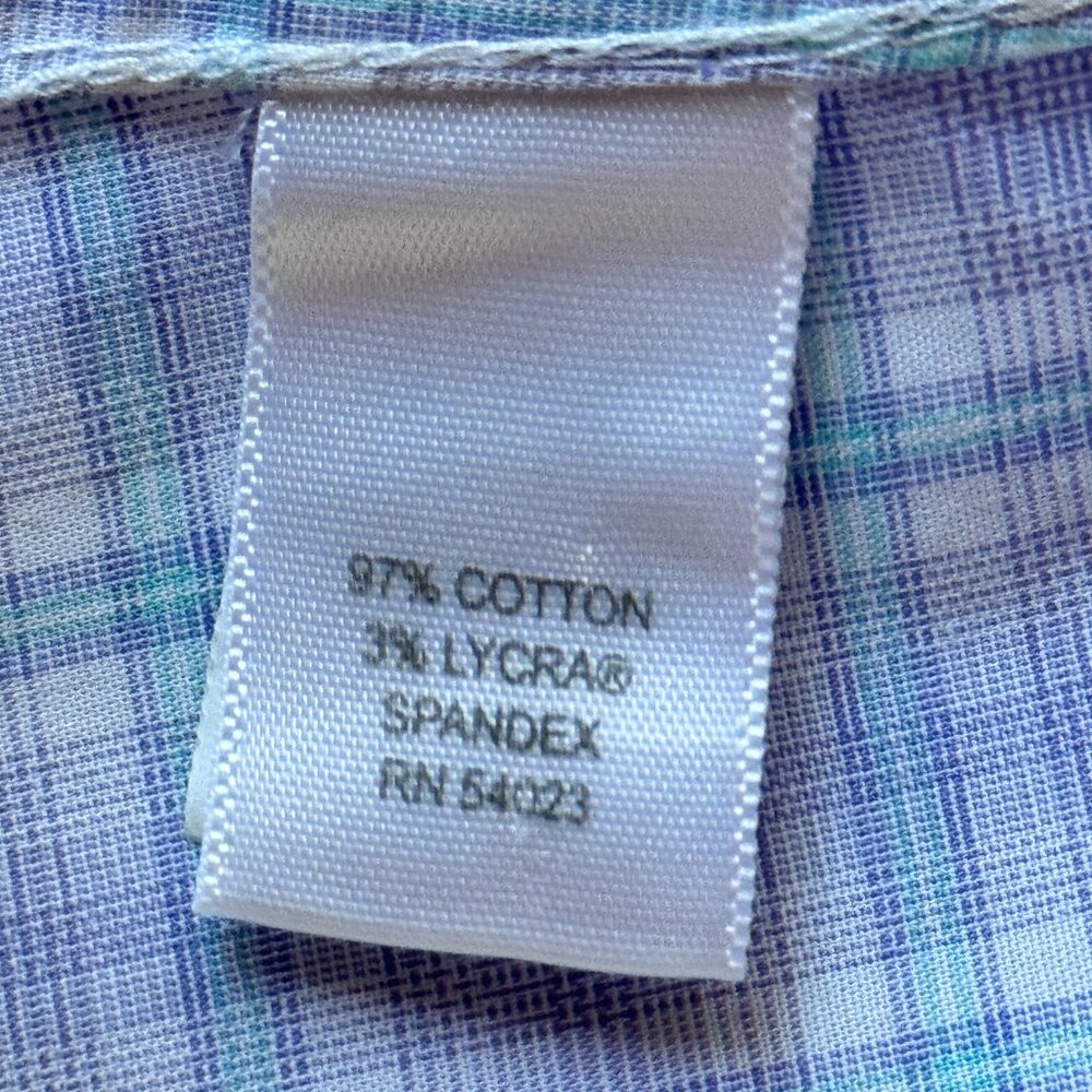 Banana Republic No-Iron Fitted Sz 14 Blouse Shirt Long Sleeve Light Purple Check - Picture 9 of 10